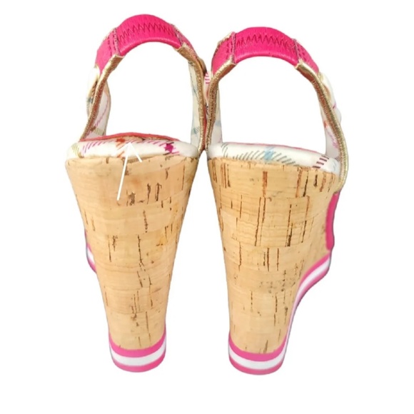 Coach Twirling Peep Toe Cork Wedge Sandals in Hot Pink and Plaid - Picture 6 of 7